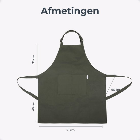 Keukenschort - Water- en vuilafstotend - Professioneel Kookschort - Schort voor Dames en Heren - Horeca Sloof - Unisex - Verstelbare Gesp - Extra Grote Vakken - Groen