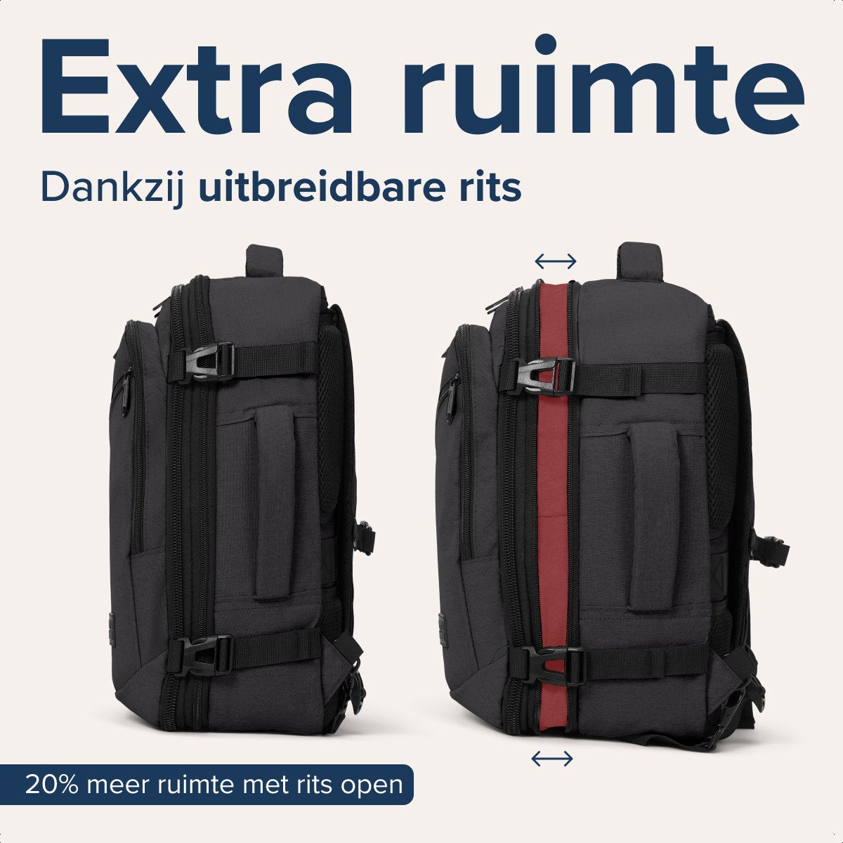 TRVLMORE Reistas - 25L Rugzak - Handbagage - Spatwaterdicht - Rugtas - Weekendtas - Dames en Heren - Antraciet