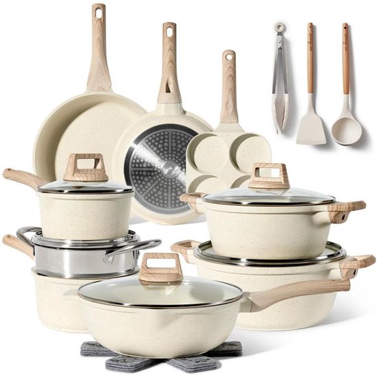 Just Perfecto Pannenset - 21-delig - Antiaanbak - Inductie - Beige graniet