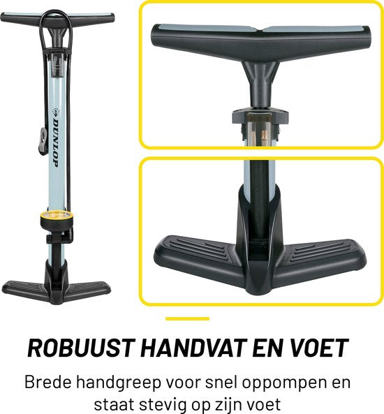 Dunlop Fietspomp met Drukmeter - Fiets Pomp voor Dunlop, Schrader en Frans Ventiel - Staande Pomp Incl. Adaptoren voor Waterspeelgoed en Ballen