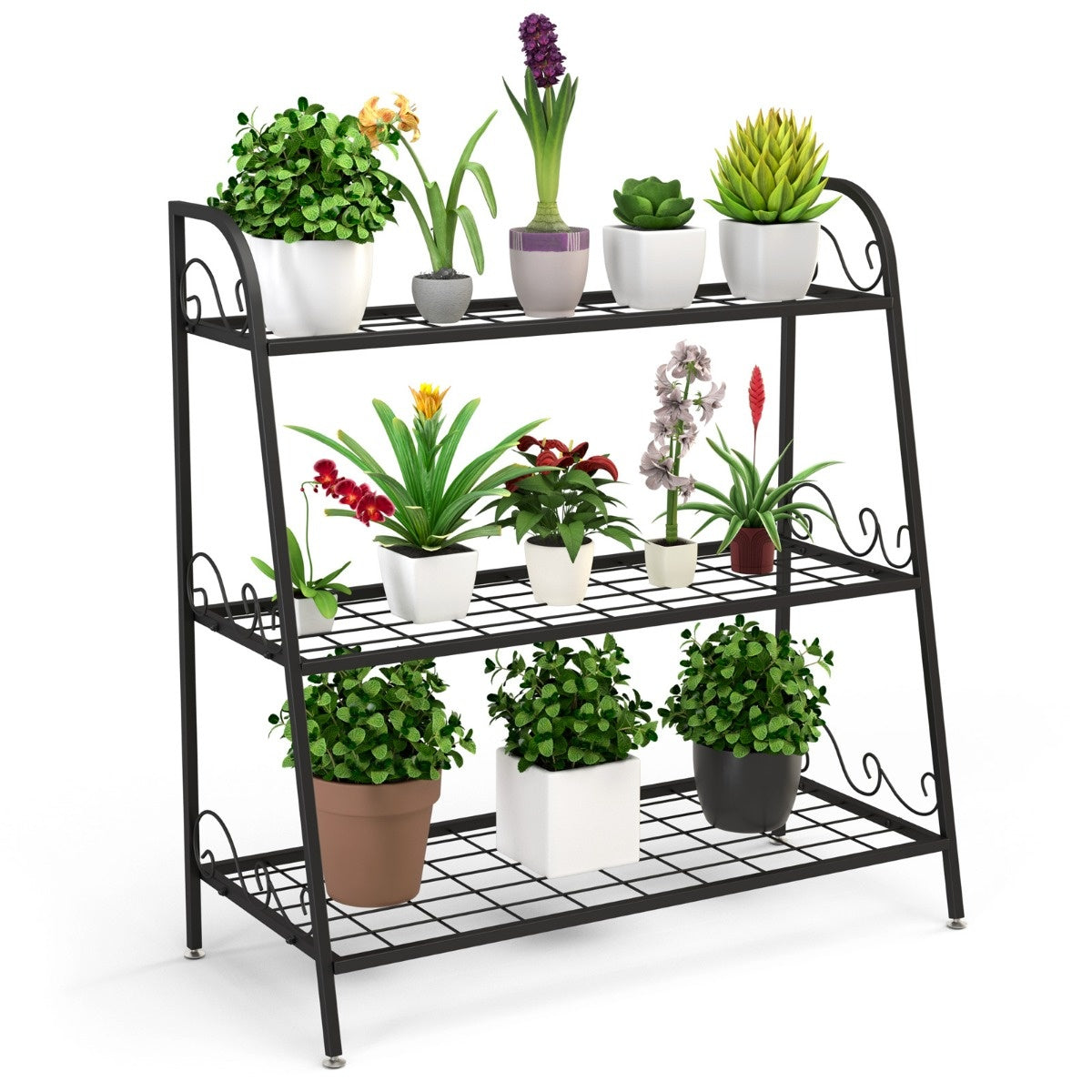 Coast Plantplank 3 verdiepingen tellende metalen plantenstandaard 81 x 35 x 82 cm zwart