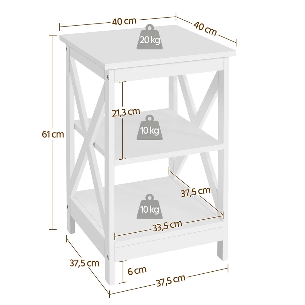 Yaheetech Nachtkastje Bijzettafel met Open Legplank, 40x40x61 cm, Wit