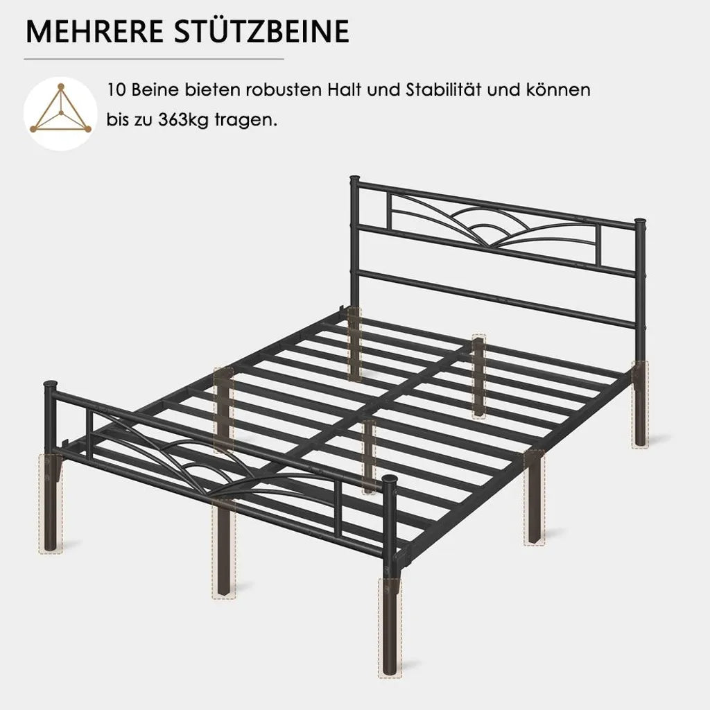 Yaheetech Metalen Bedframe - Wolkenpatroon - Lattenbodem - 140 x 200 cm - 32 cm Opbergruimte - Zwart
