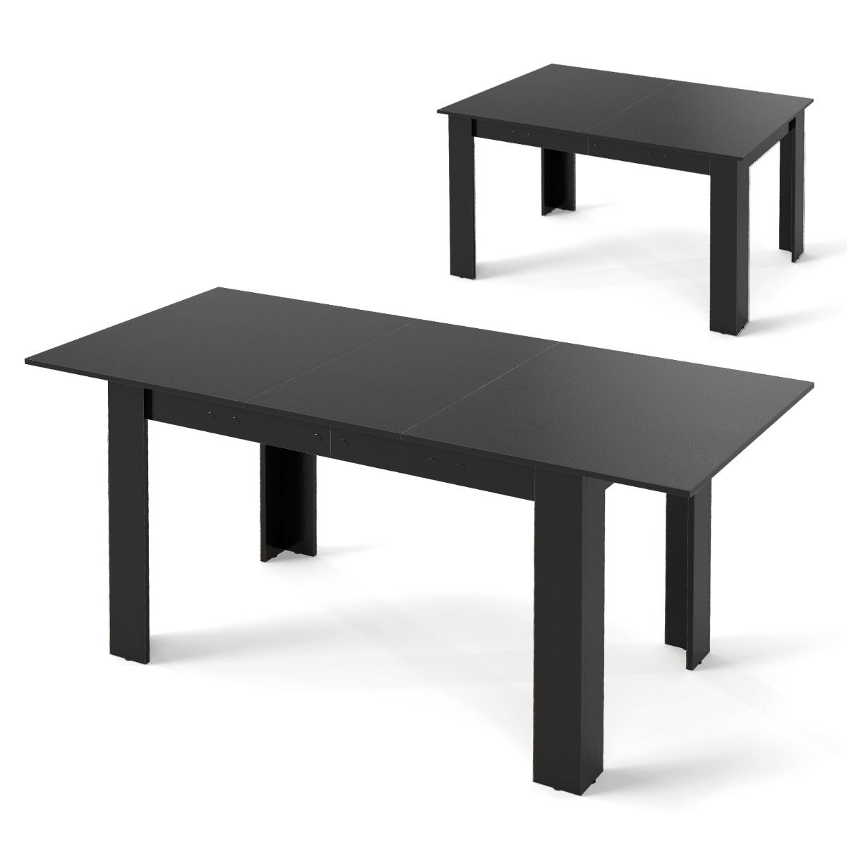 Coast Uitschuifbare Eettafel - Verstelbaar tafelblad - L-vormige poten - Zwart - 158 x 70 x 76 cm
