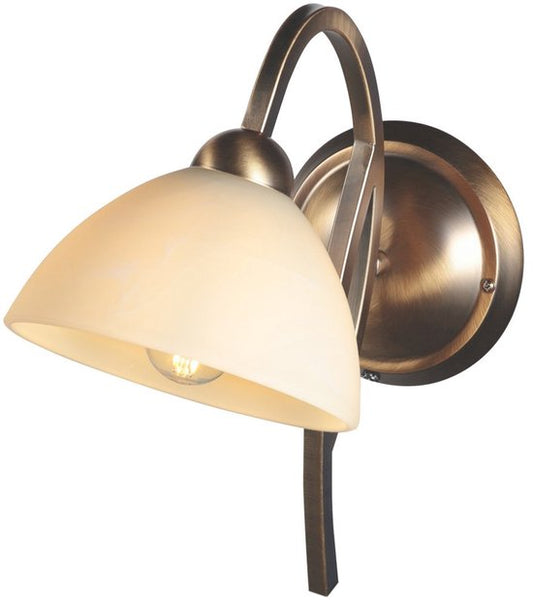 Anthea 4328BR – Klassieke wandlamp met bronskleurig armatuur en marmerlook glazen kap van 17 cm, E27 fitting, Steinhauer