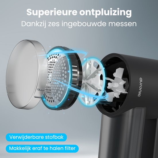 Auronic Elektrische Pluizenverwijderaar Pro - Pluizentondeuse - Oplaadbaar - LED display - 3 Standen - Ontpluizer - Zwart