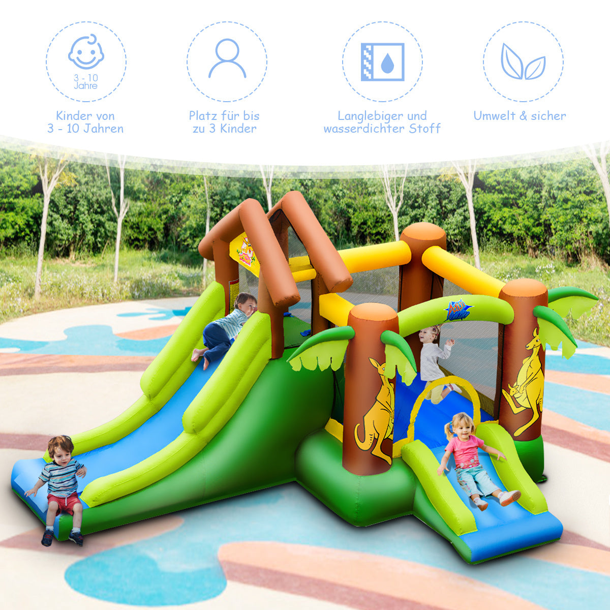 Coast Bouncy Castle opblaasbaar Springburg met 30 ballen veerkrachtig slot met diasplay Castle voor kinderen 390 x 340 x 230 cm