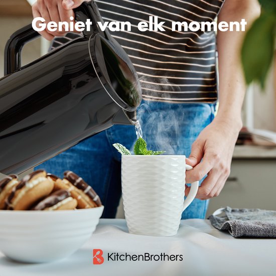 KitchenBrothers Waterkoker - Elektrisch - 1,7 Liter - Met Kalkfilter - Dubbelwandig - Cool-touch - Zwart