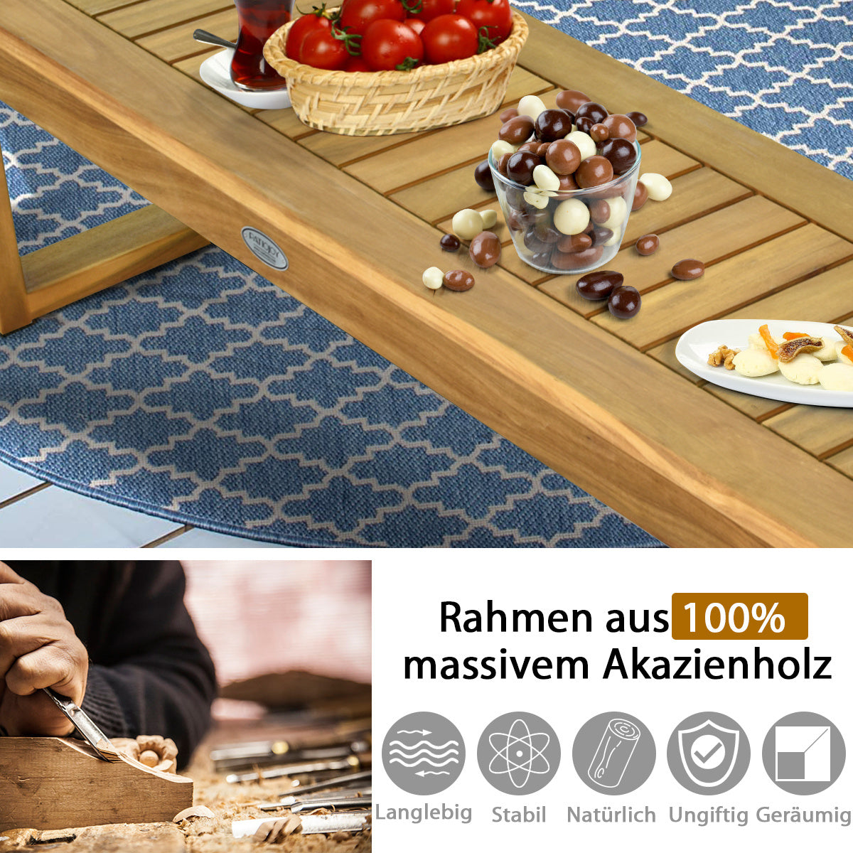 Coast Bench vaste houten tuinmeubels houten bank tuinbank veerkrachtig tot 360 kg 132 x 34 x 43,5 cm teak