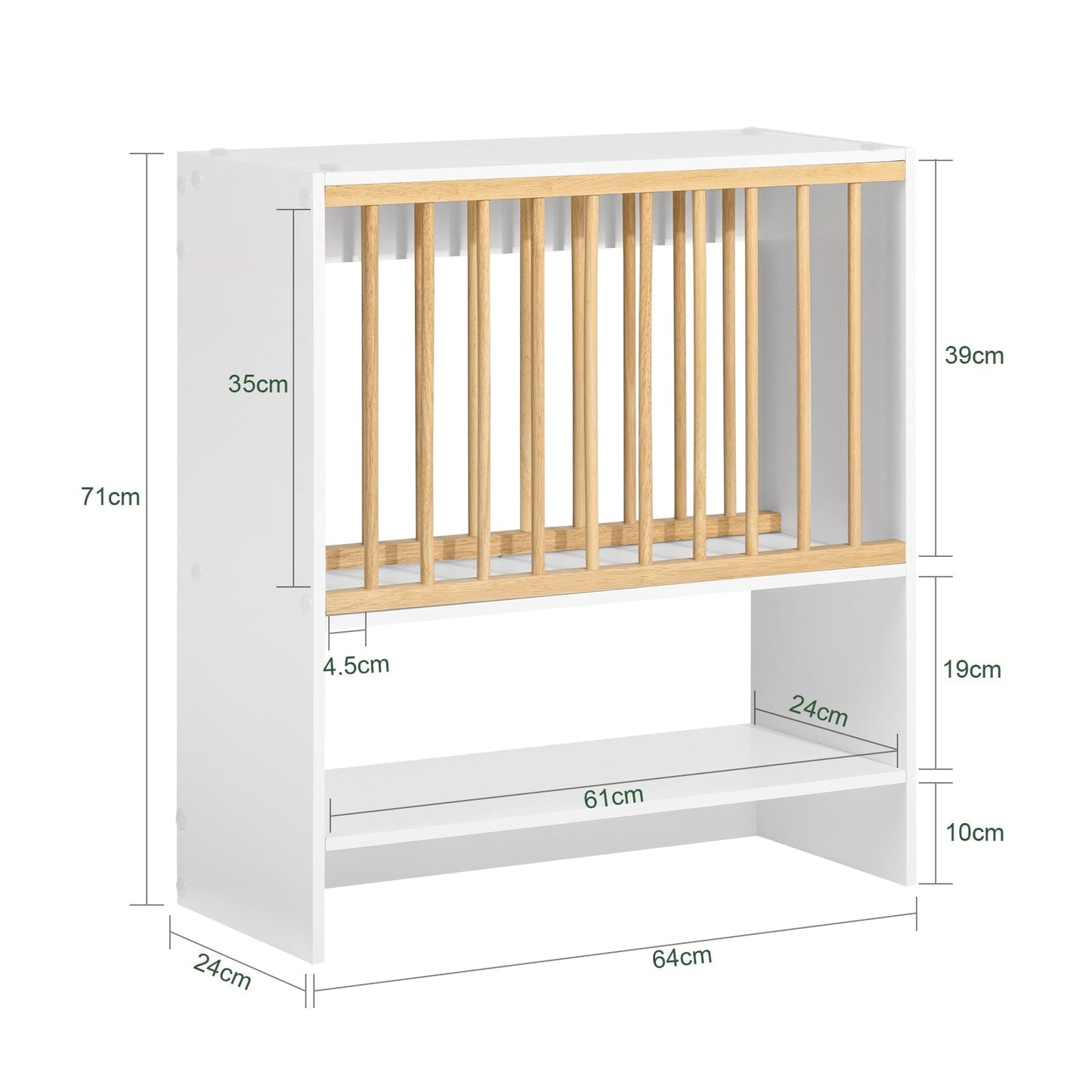 SoBuy Opbergkast met rek voor borden - Max. 10 kg - 64 x 24 x 71 cm - Wit/ Naturel