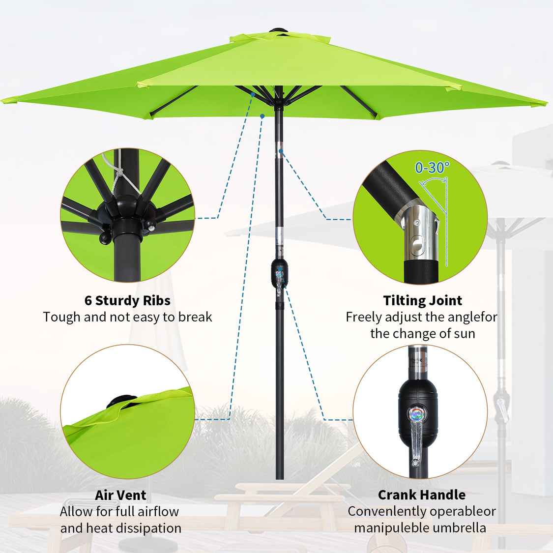 Angel Living Parasol - Ø270cm - Kantelbaar - Appelgroen