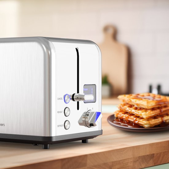 KitchenBrothers Broodrooster - Toaster - 6 Warmteniveaus - 2 Extra Brede Sleuven - 815W - RVS/Zilver