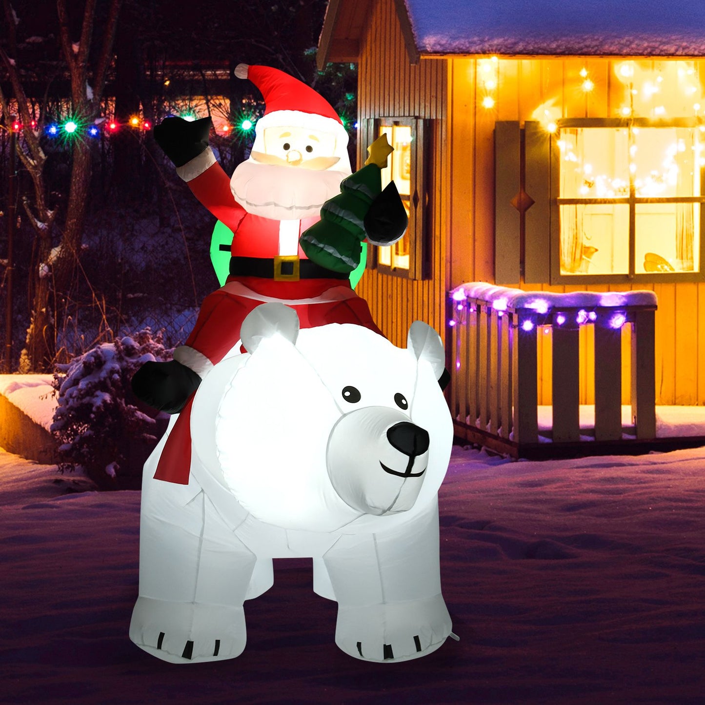 Coast Kerstversiering Opblaasbare IJsbeer & Kerstman te paard MET LED's - 200cm