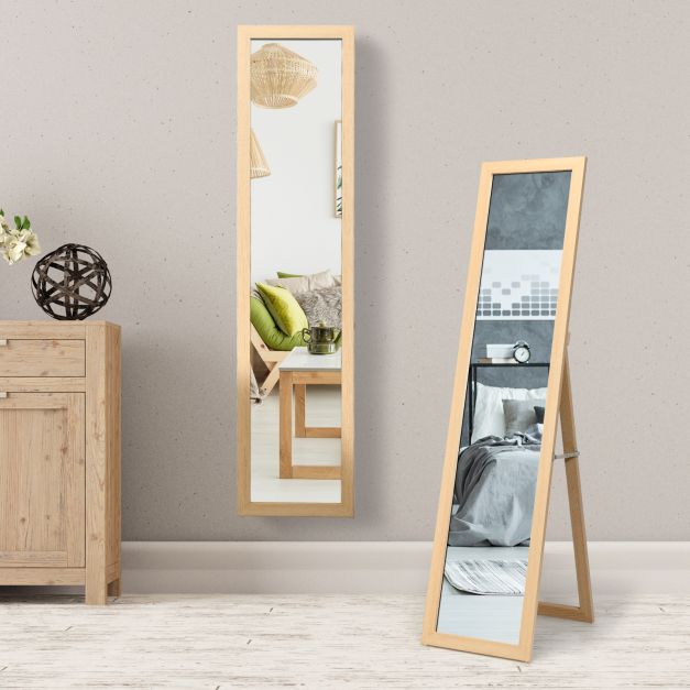 Coast 2 in 1 volle spiegel staande spiegel en wandspiegel met houten frame 37 x 155 cm natuur
