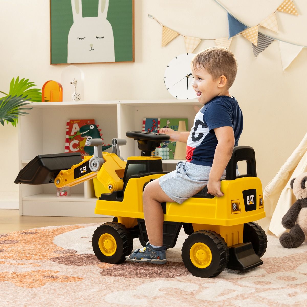 Coast Speelgoed Graafmachine - Verstelbare Bak - Met Rugleuning en Anti-Slip Banden - Geel - 88 x 30 x 49 cm