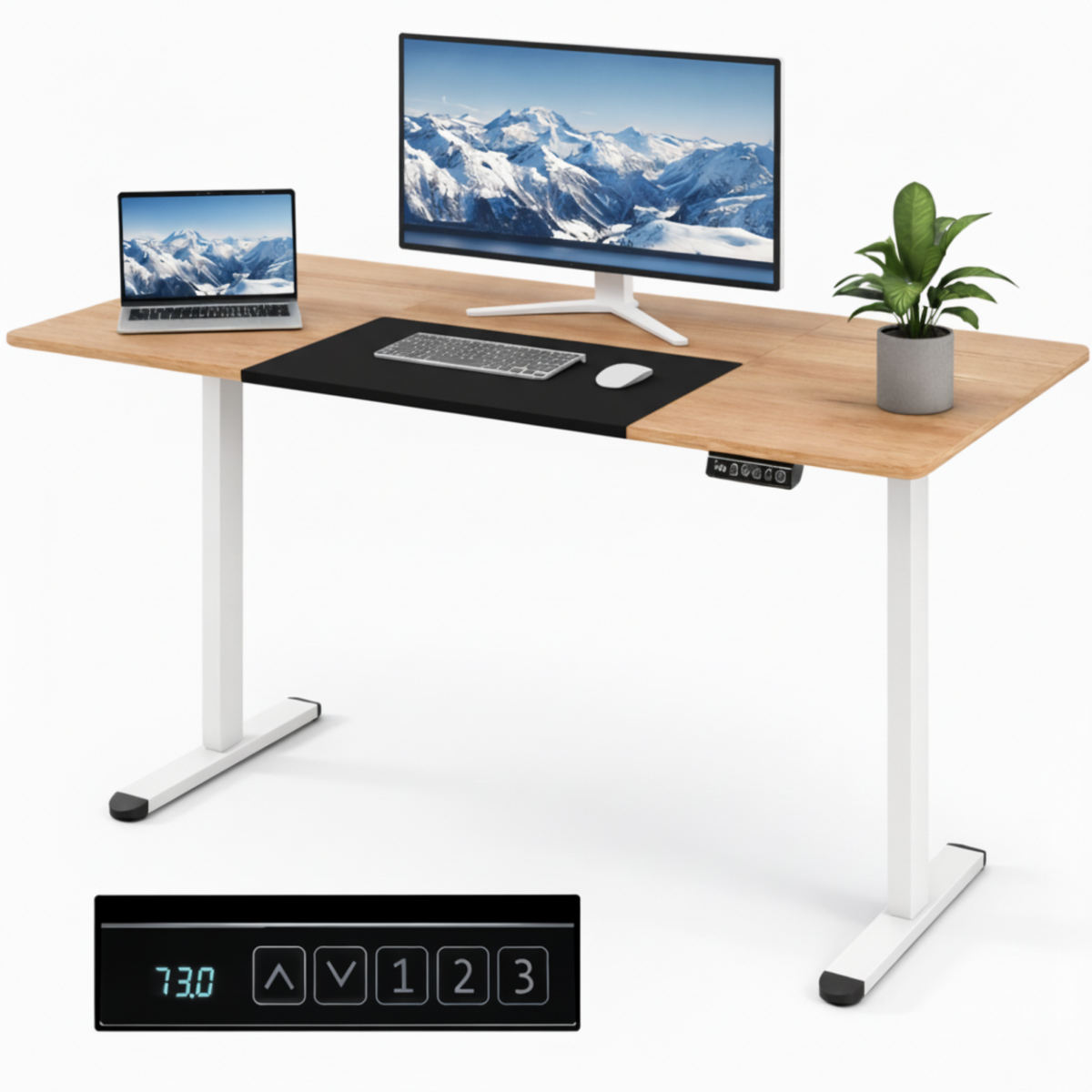 Coast Elektrisch Zit-Sta Bureau 140x70 cm Natuur - Met Kinderslot en Anti-Botsbeveiliging