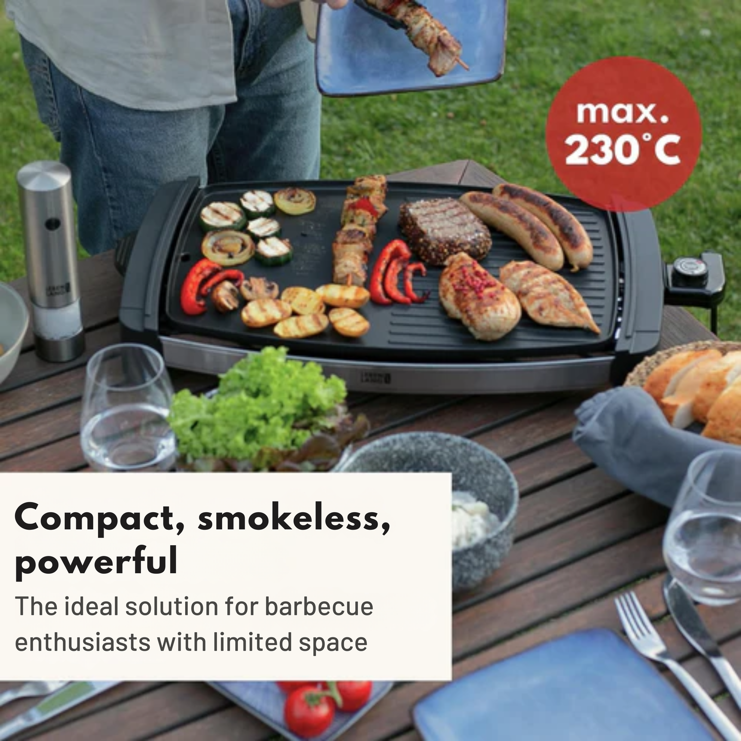 LEBENLANG Elektrische Grillplaat – 2000 Watt - 4 tot 8 personen - Ideaal voor Binnen & Buiten - 32.1 x 54.5 x 6.5 cm
