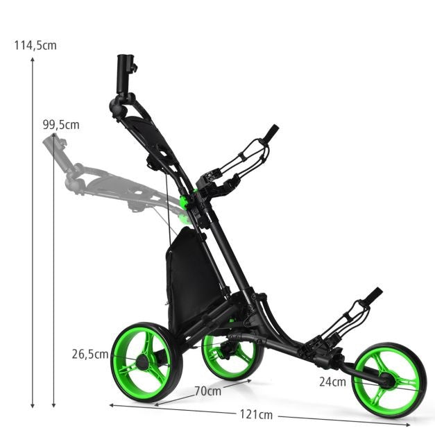 3 Wielen Golf Duwkar Snel Vouwen Golf Lopend Duwkar Golftas Houder Golftrolley voor Golfclubs Golftrolley