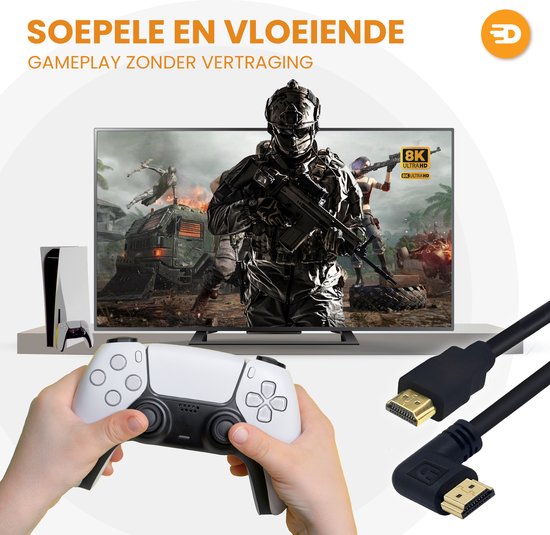 Drivv. HDMI Kabel 2.1 - Haaks - Ultra HD 8K - HDMI naar HDMI - 2 meter - Zwart