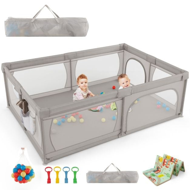 Coast babybox met 50 ballen en 2 deuren - 206 x 147 cm - grijs