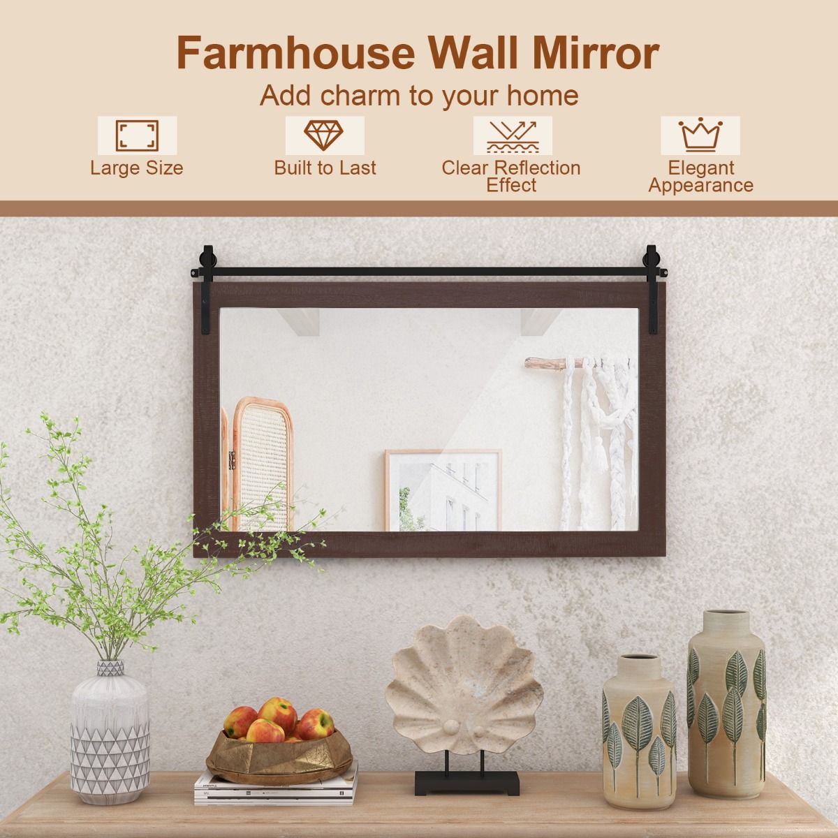 Coast Wandspiegel - rechthoekig massief houten frame - onbreekbaar glas - donkerbruin 100 x 66 cm
