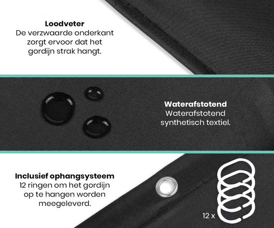 Loti Living Douchegordijn Anti Schimmel – Zwart - Inclusief ringen – Waterdicht - Polyester - Douchegordijn 180x200 cm