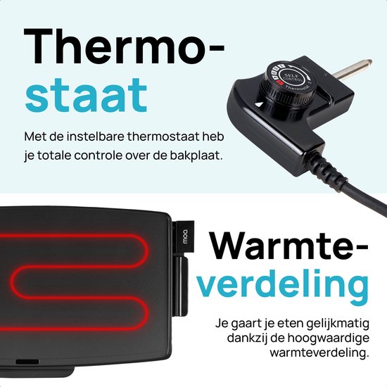 MOA Elektrische Grillplaat - Teppanyaki Bakplaat - Tafelgrill - BPA-vrij - Gourmetstel voor 8 Personen - XXL - 2400W - Zwart