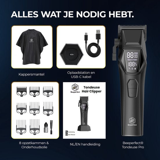 Professionele Draadloze Tondeuse - Beeperfect® - Tondeuse Mannen Hoofdhaar - Haartrimmer - Kapper Haar Machine - Haartondeuse - Trimmer Baard - Trimapparaat - Barber Hair Clipper - Kapper Trimmer - 0.5-19MM