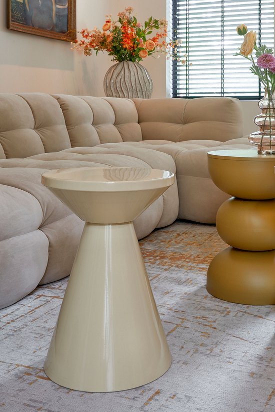 Mica Decorations Jim Bijzettafel - Bijzettafel Rond H45 x Ø31 cm - Ijzeren Tafeltje voor Woonkamer of Slaapkamer - Plantentafeltje - Nachtkastje Industrieel - Beige