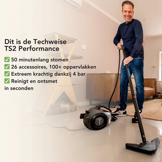 Techweise TS2 - Stoomreiniger - 4 Bar 1800 W - 26 accessoires - Vloer, badkamer en meer - 50 min stomen