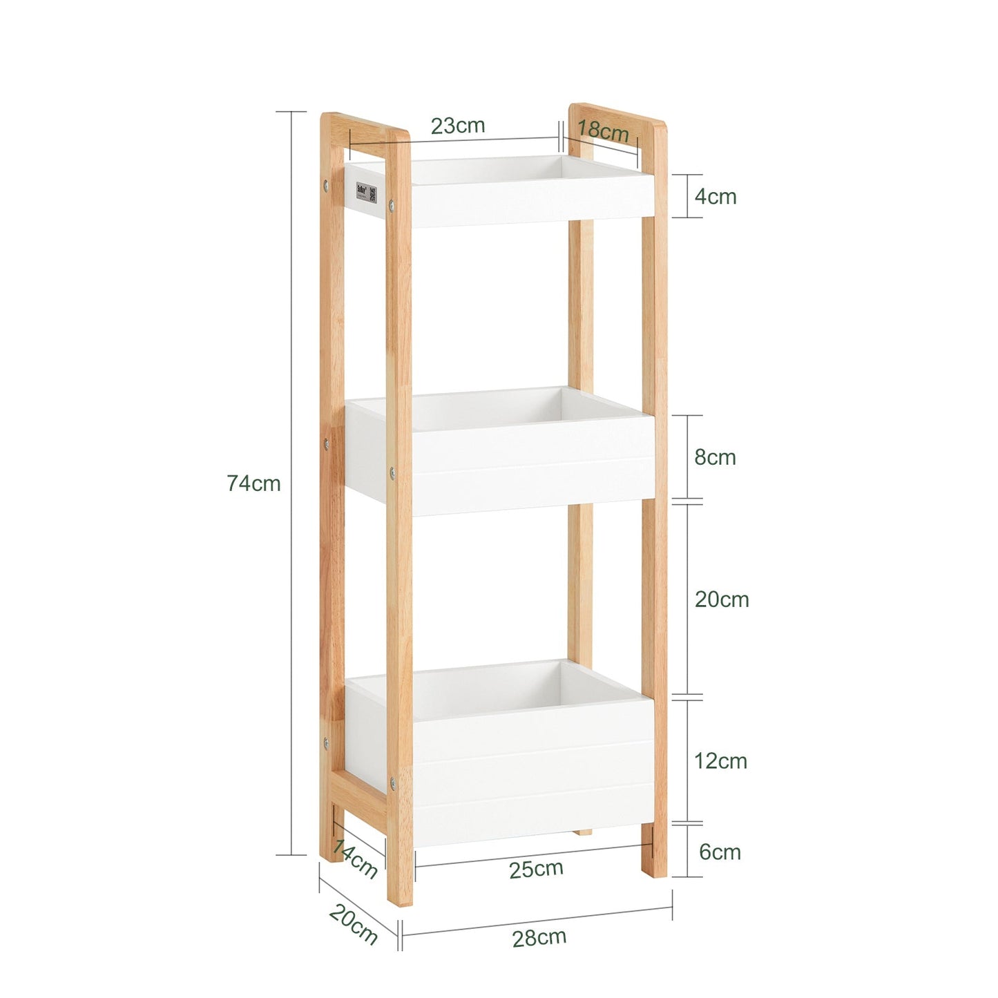 SoBuy Badkamerkastje met 3 Vakken - 28x74x20 cm - Hout/Wit
