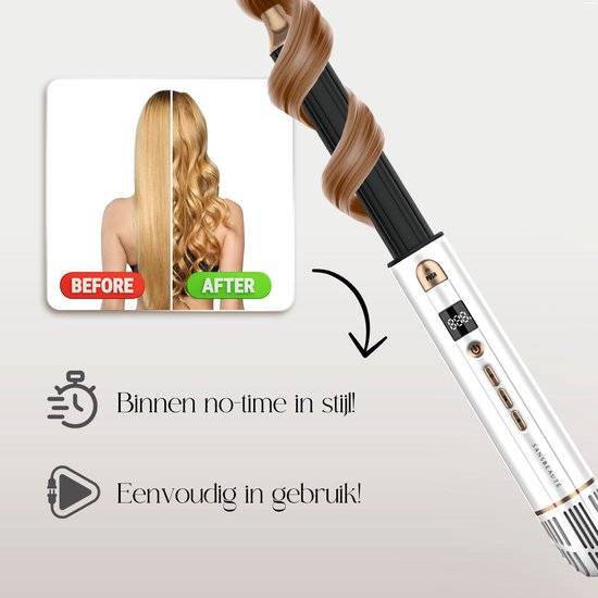 Sansbeauté Multistyler – 8-in-1 Airstyler & Föhnborstel – 1400 W – Goud/Wit
