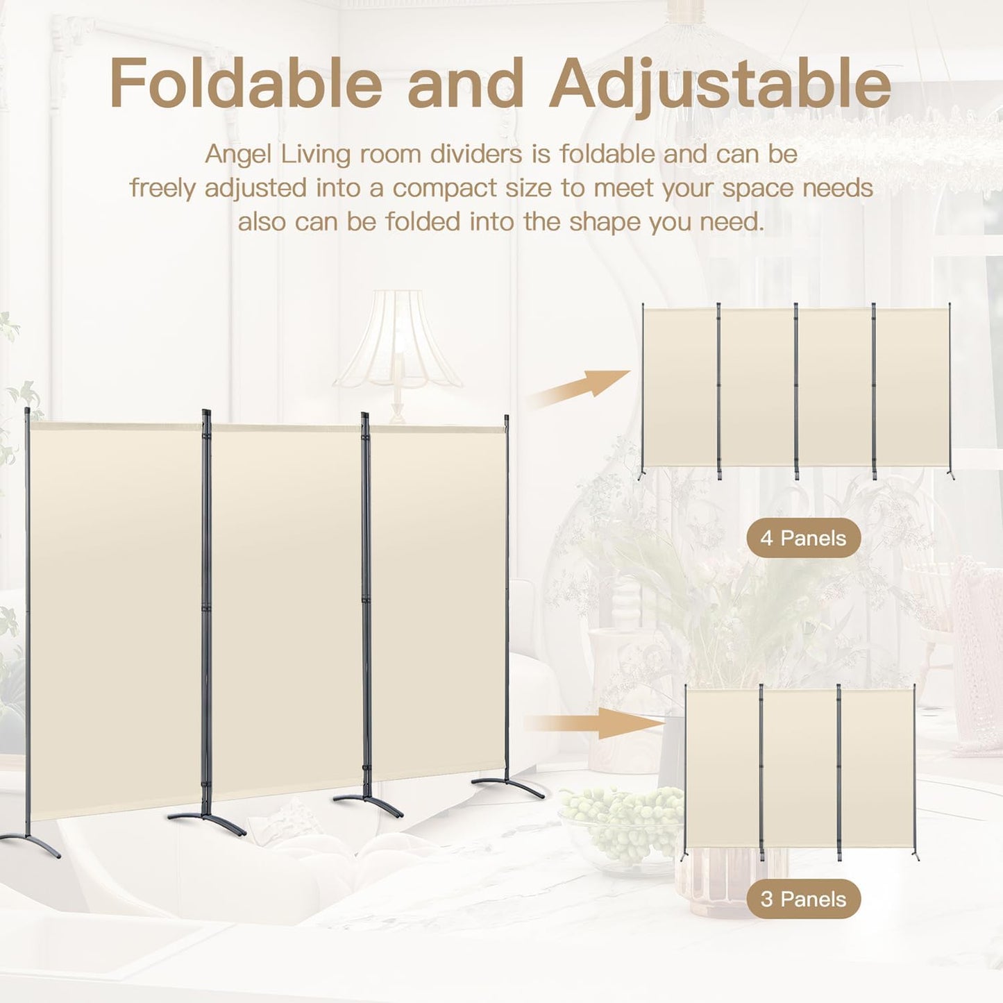 Angel Living Kamerscherm Opvouwbaar - 3 Panelen - 243 x 170 cm - Beige