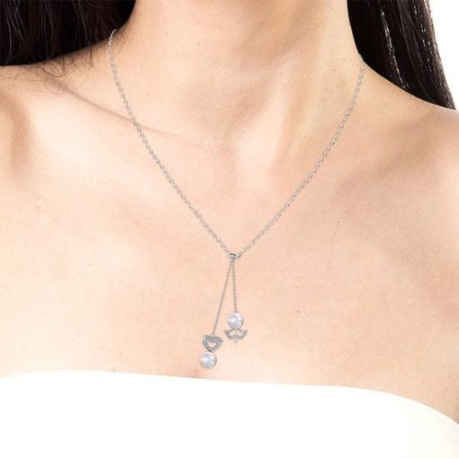 Yolora Elegance Ketting met Hanger - Kalpa Camaka Parel en Kristallen - Zilverkleurig - 18K Witgoud Verguld - Vrouwen Collier Zilver - Exclusieve Geschenkverpakking -