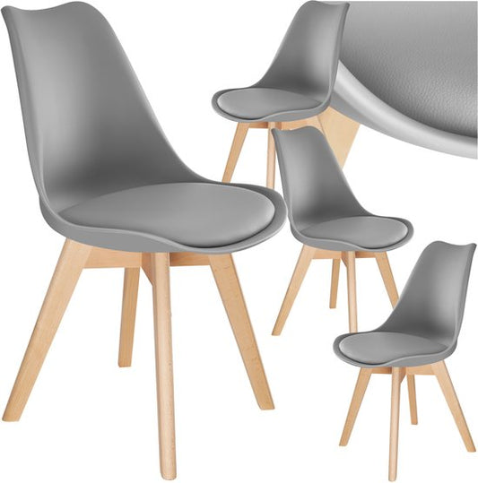 tectake® Eetkamerstoel Frederikke - Set van 4 Eetkamerstoelen met Gevoerde Stoffen Zitting - Massief Houten Poten - Ergonomische Stoelen geschikt voor Woonkamer, Eetkamer, Slaapkamer en Keuken - Draagkracht 120kg - Grijs