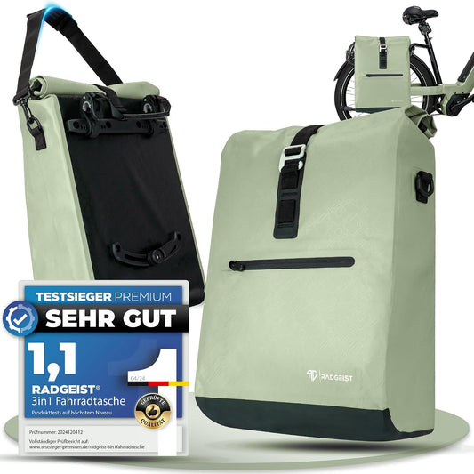 RADGEIST 2-in-1 Fietstas 20 Liter - Waterdicht - Bagagedragertas en Schoudertas - Mint