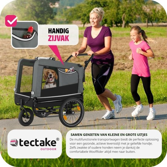 tectake® - Hondenkar WoofRider fietskar - grijs - inklapbaar, tot 40 kg - hondenbuggy hondenwagen - 404947