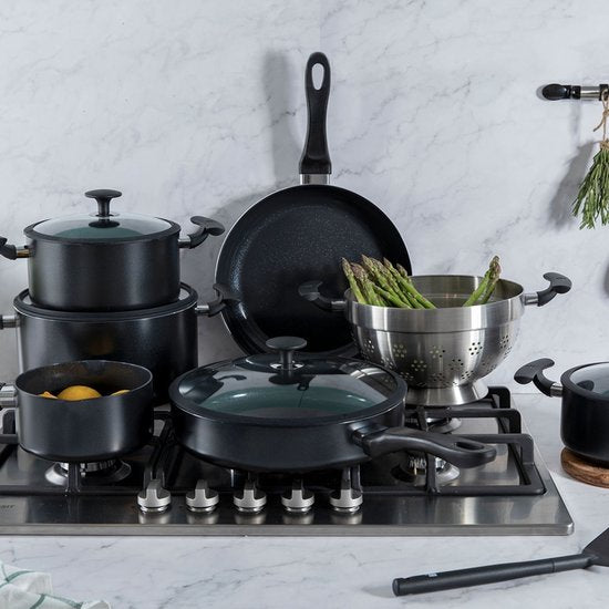 BK Vivid Koekenpannenset 2-delig - 24/28cm - PFAS-vrije antikleeflaag – Koekenpan inductie – Keramische koekenpan - Ovenbestendig tot 160°C – Koudgrepen - Zwart