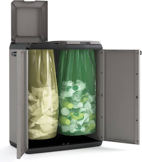 Keter Split Basic Recycling Vuilnisbak voor buiten - 68x39x85 cm - Grijs/Zwart