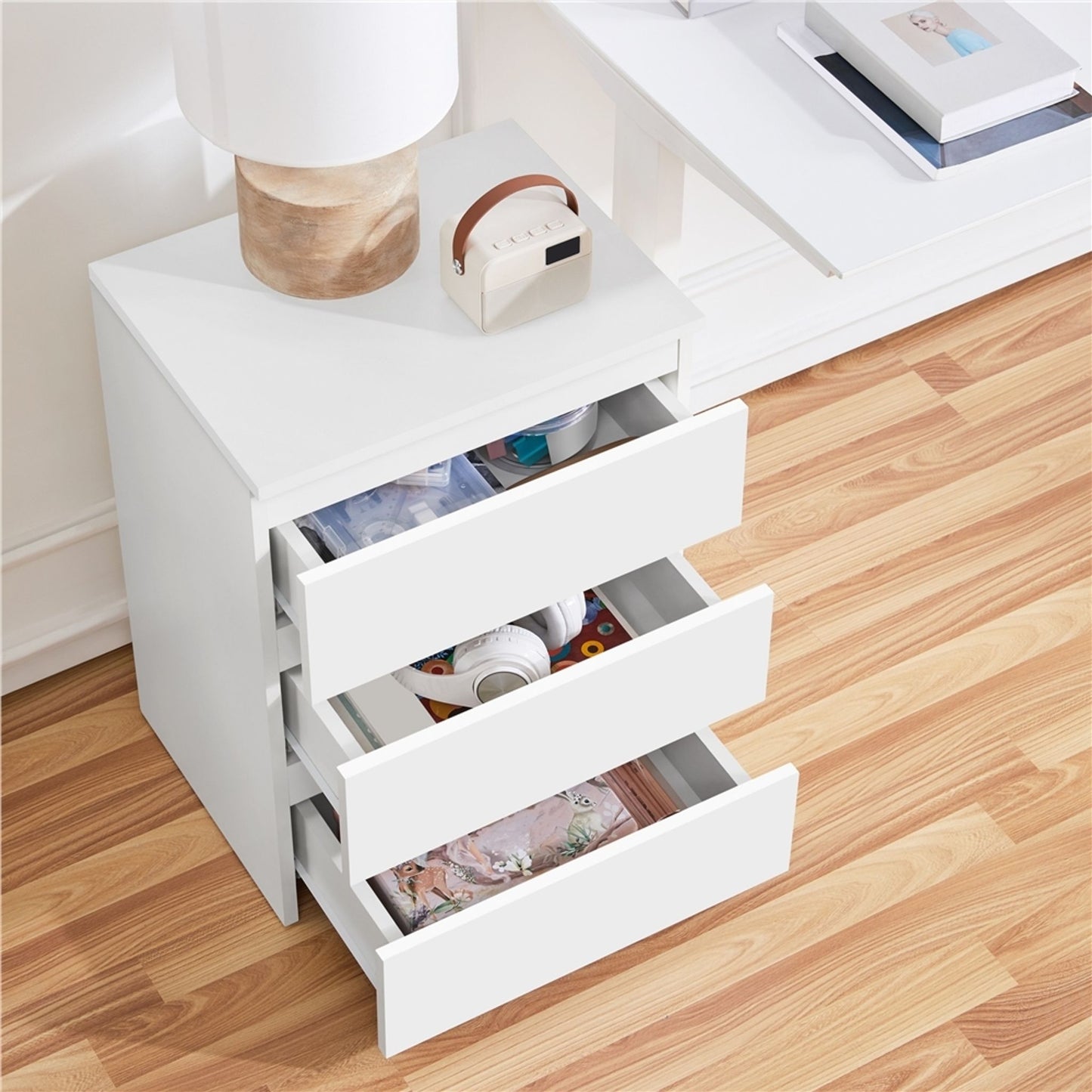 Yaheetech Nachttafel met 3 Lades - Wit - 45,5 x 35,5 x 60,5 cm