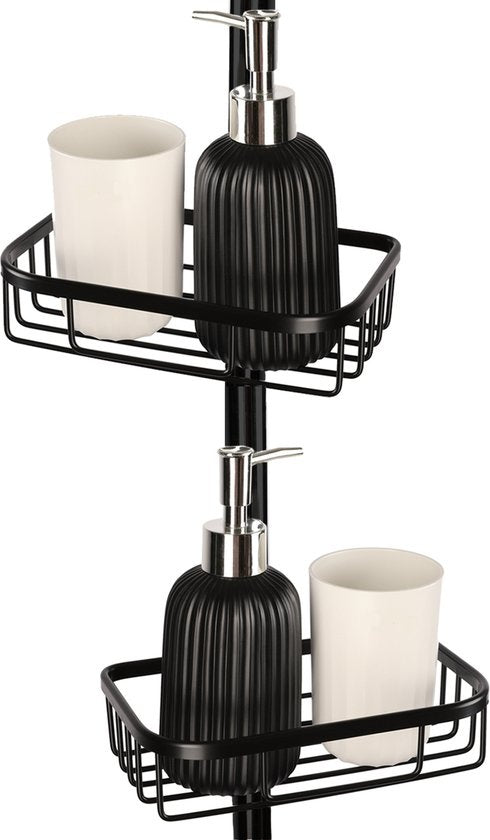Goliving Doucherek hangend - Doucherekje - Zonder Boren - Keukenrek - Gootsteen Organizer - Badkamer Accessoires - 19,5 cm - Set van 2 - Zwart
