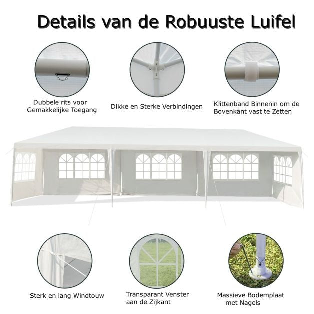 Coast Partytent - Paviljoen - 5 Zijwanden - Waterdicht - 300 x 900 cm - Wit