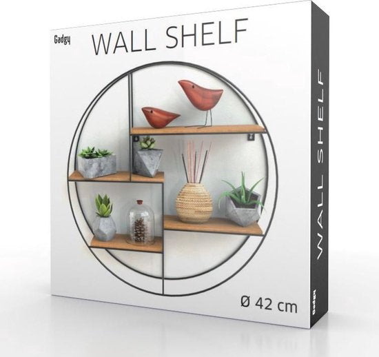 Industrieel Wandrek Rond – Houten Planken & Zwart Metaal – Decoratief Wandrek – Gadgy