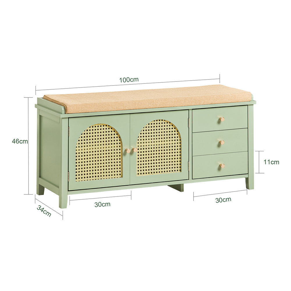 SoBuy® FSR129-GR Schoenenbank, Schoenenkast, Entree Lage Kast, Opbergbank, Opbergkast Met 3 Lades,1 Gestoffeerd Kussen En 2 Deur