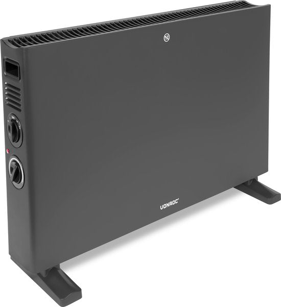 VONROC Elektrische kachel - Convectorkachel met ingebouwde radiator ventilator - 2 standen: 1250W/2000W - Regelbare thermostaat - Verwarmt ruimtes tot 24m2 – Modern design - Grijs