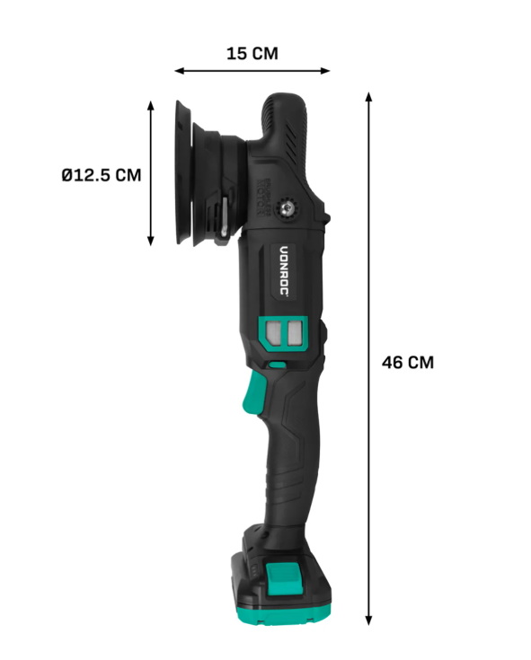 VONROC PRO Excentrische Polijstmachine 20V - 125 mm - 15 mm Uitslag - Inclusief 2,0 Ah Accu, Snellader en 5 Polijstschijven