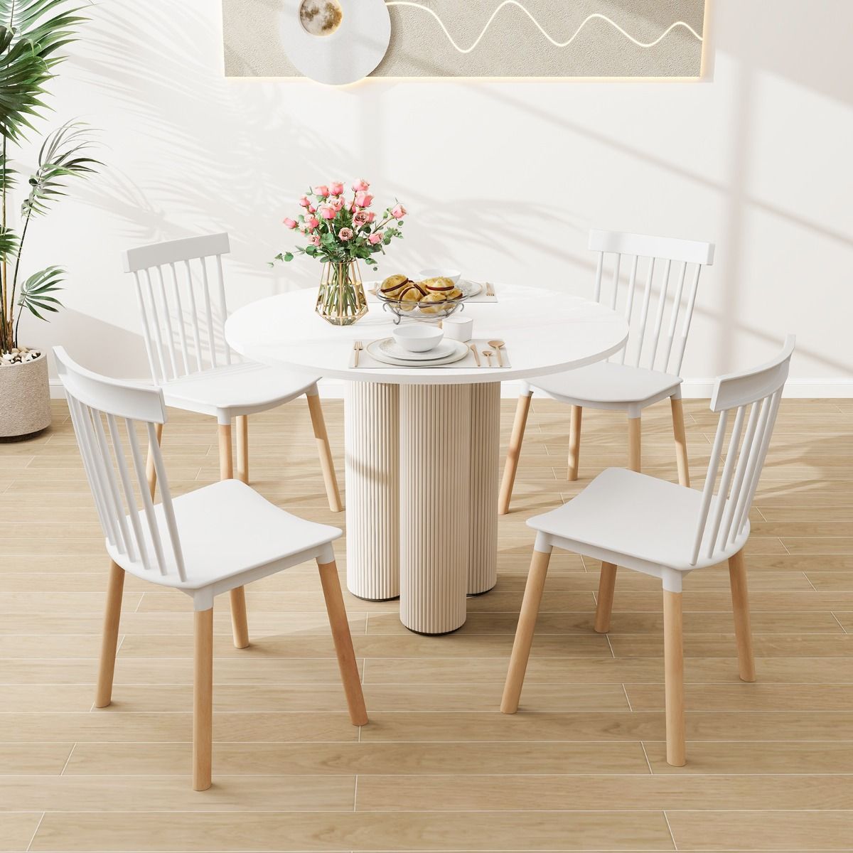 Coast Eetkamerstoelen set van 4 - massief houten poten - antislip voetkussens - zwart/wit