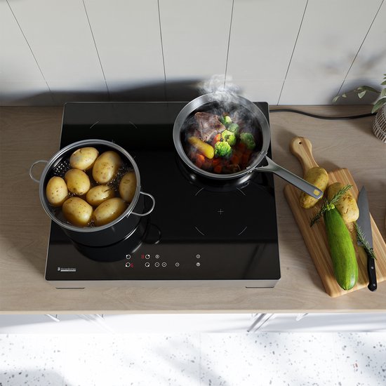 KitchenBrothers Inductie Kookplaat - Vrijstaande Inductieplaat - 60 cm - 4 Zones - 1 Fase - Tot 2400W - Zilver/RVS
