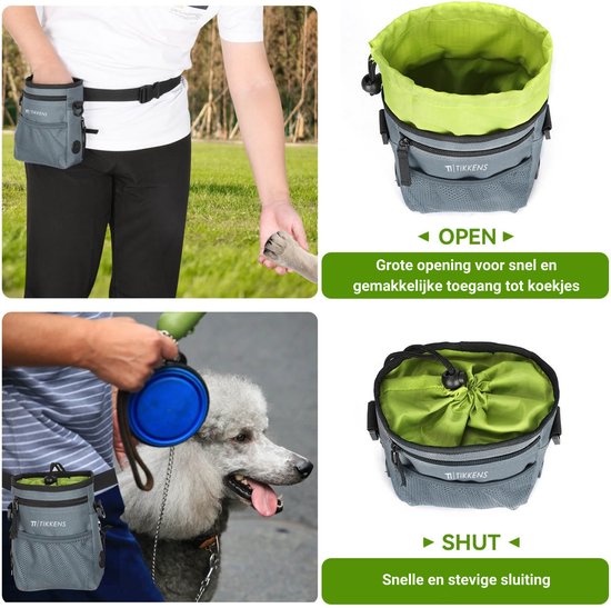Tikkens Beloningstasje voor Honden - Met Clicker en Opvouwbare Voederbak - Waterdicht en Wasbaar - 25 x 15 x 3 cm - Grijs