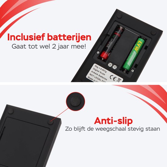 Kitchenwell digitale mini precisie keukenweegschaal - 0,001 tot 100 gram - 11.0 x 6.3 cm - pocket scale op batterij - weegschaal keuken